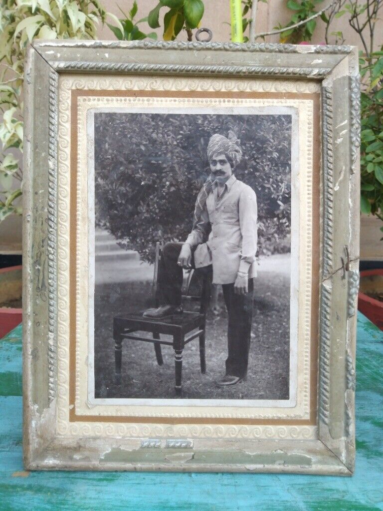 Indian Man Wearing Turban Vintage Collectible Photograph B/W Print Framed Decor