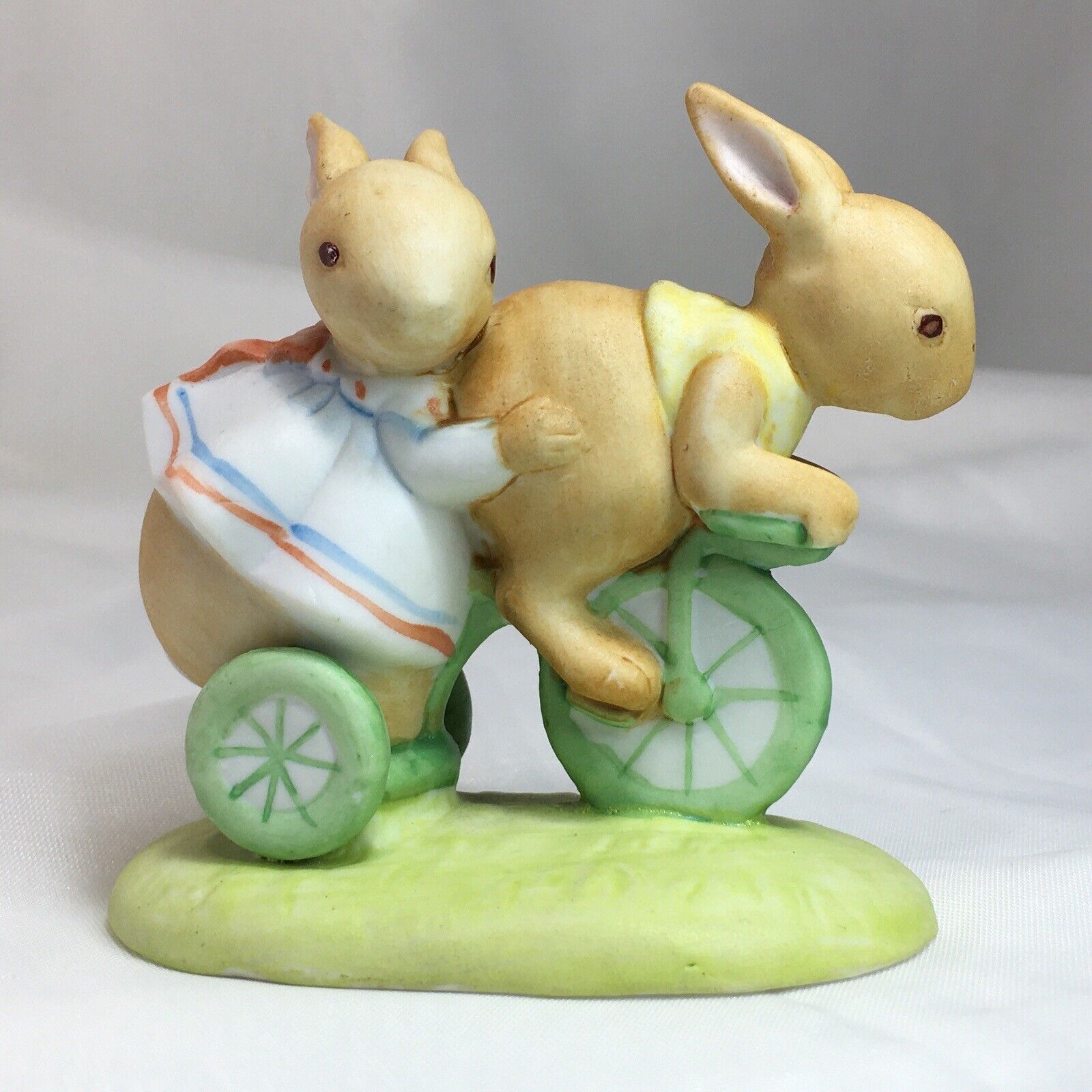 3” Bunny Rabbit Friends On Bike Figurine, Tiny Talk,  Vintage Porcelain❤️