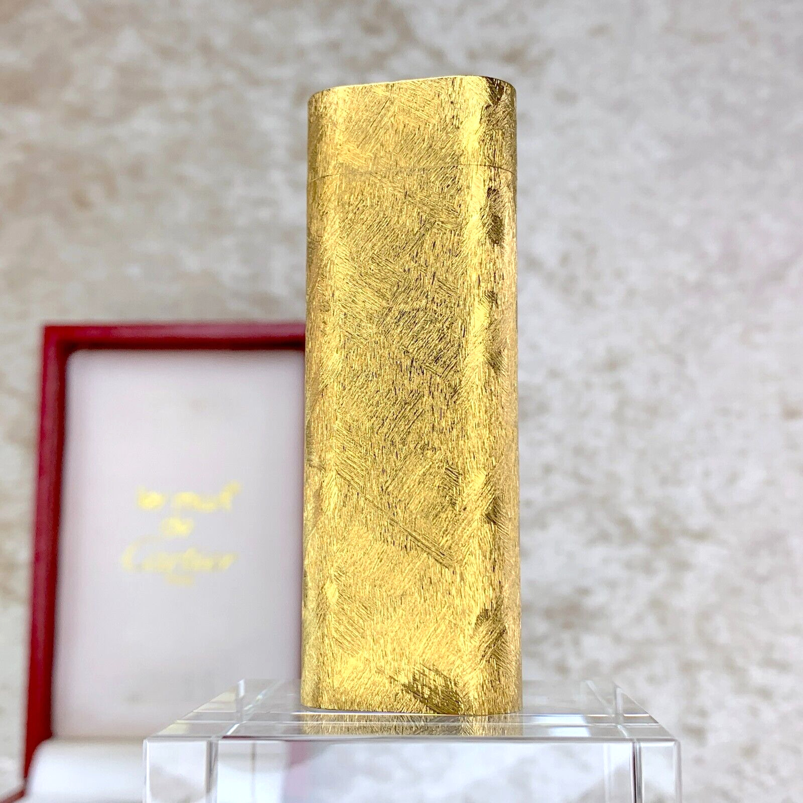 Vintage Cartier Lighter 18K Gold Finished Brused Bark with Case