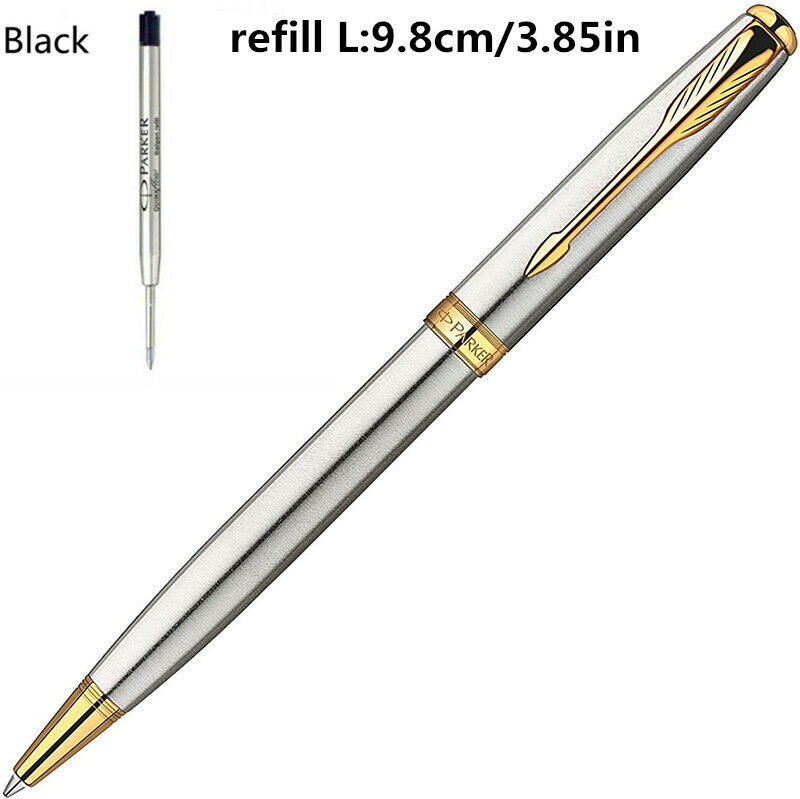 Parker Sonnet Ballpoint Pen Stainless Steel Gold Clip With 0.7mm M Black Ink 