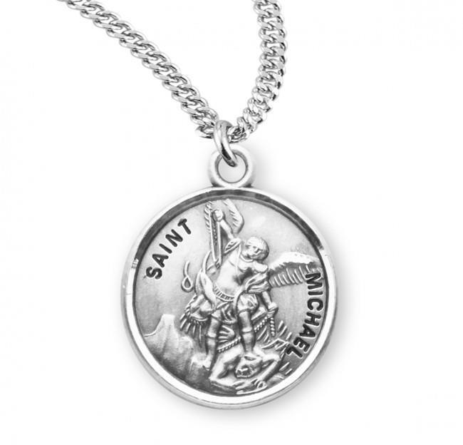Elegant Saint Michael Round Sterling Silver Medal Size 0.9in x 0.7in