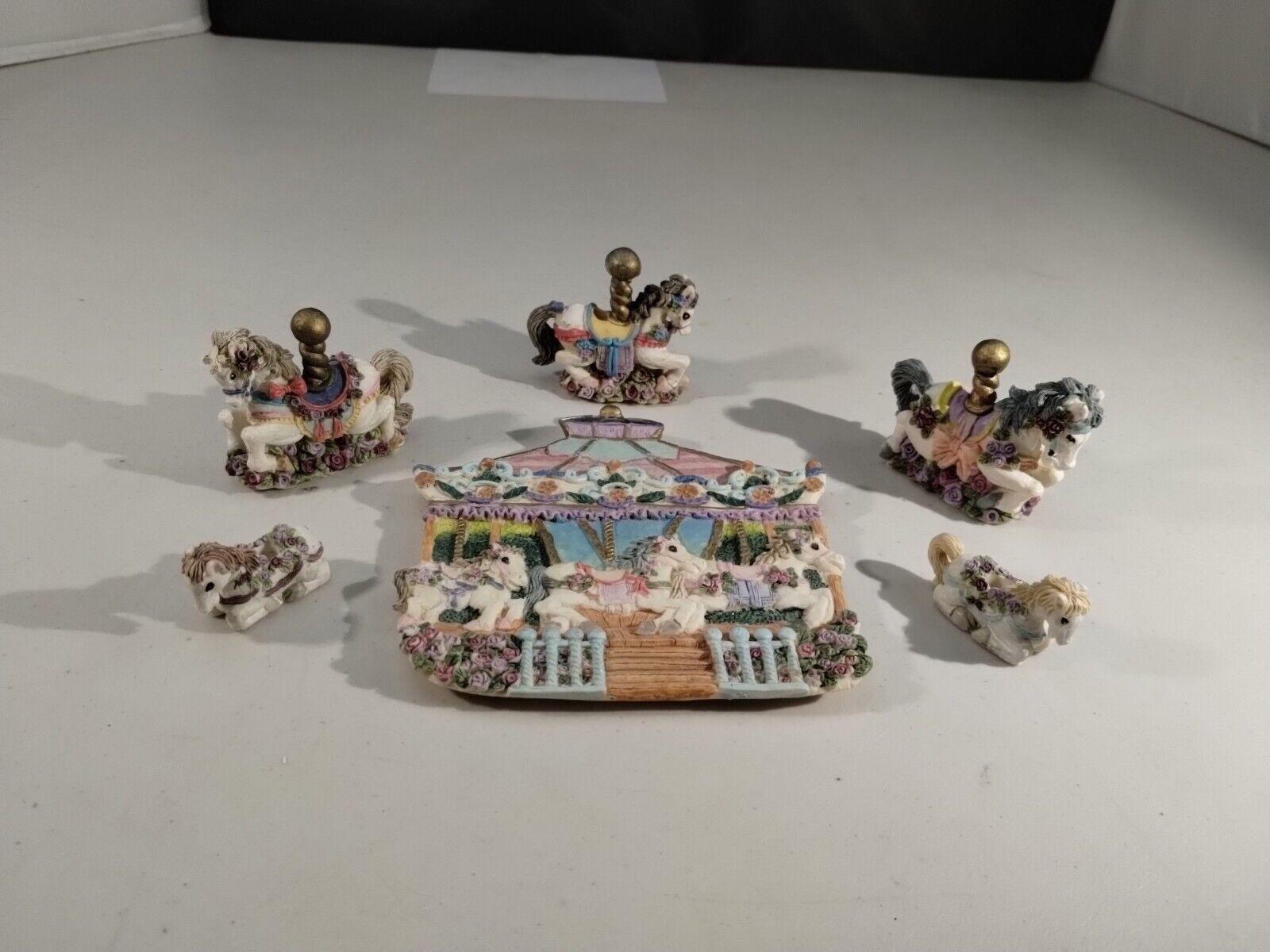 Miniature Tea Set Horse Carousel w Plate Resin Set 
