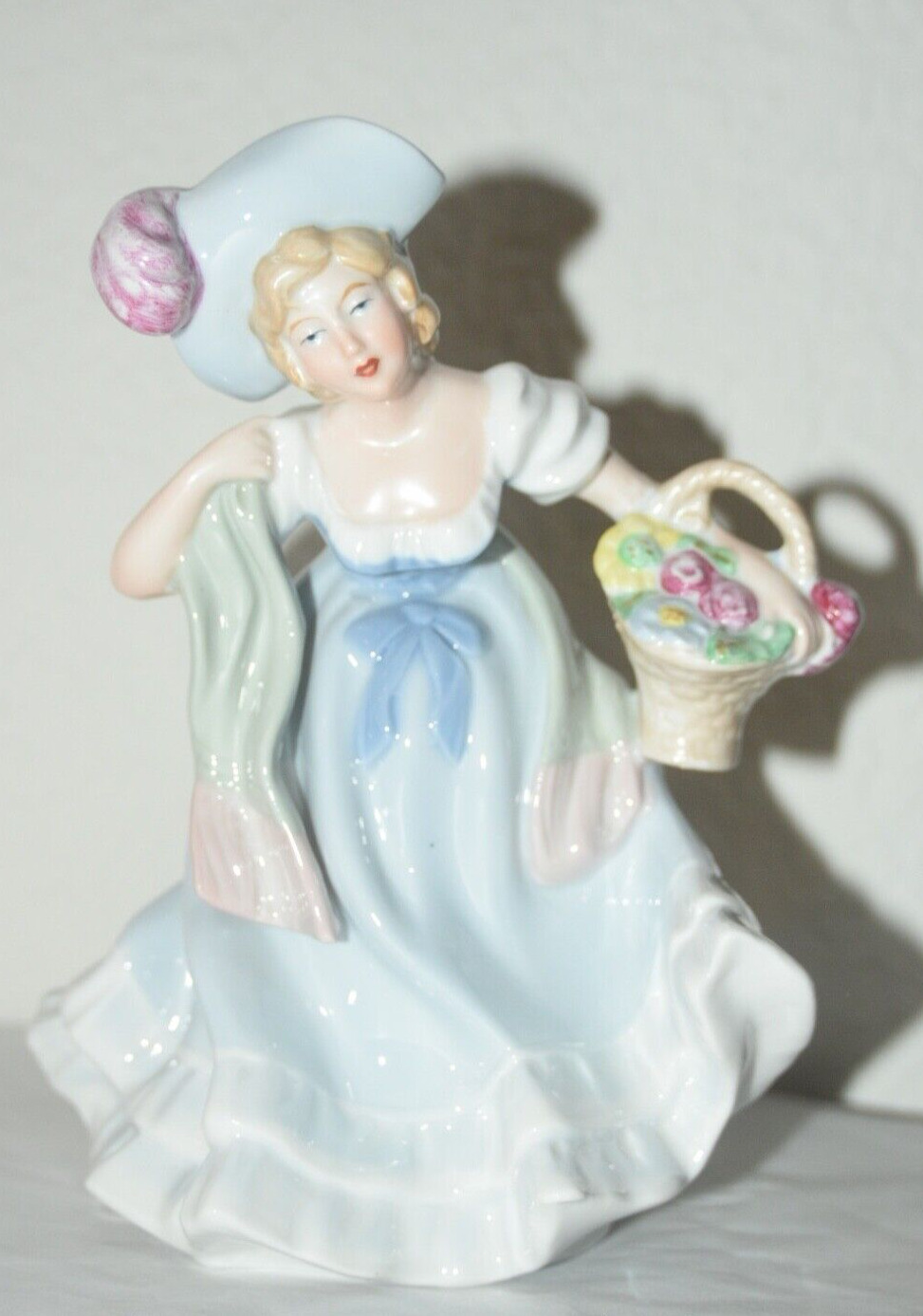 Vintage Germany Erphila Porcelain Figurine Lady with Basket #6578 **BEAUTIFUL**