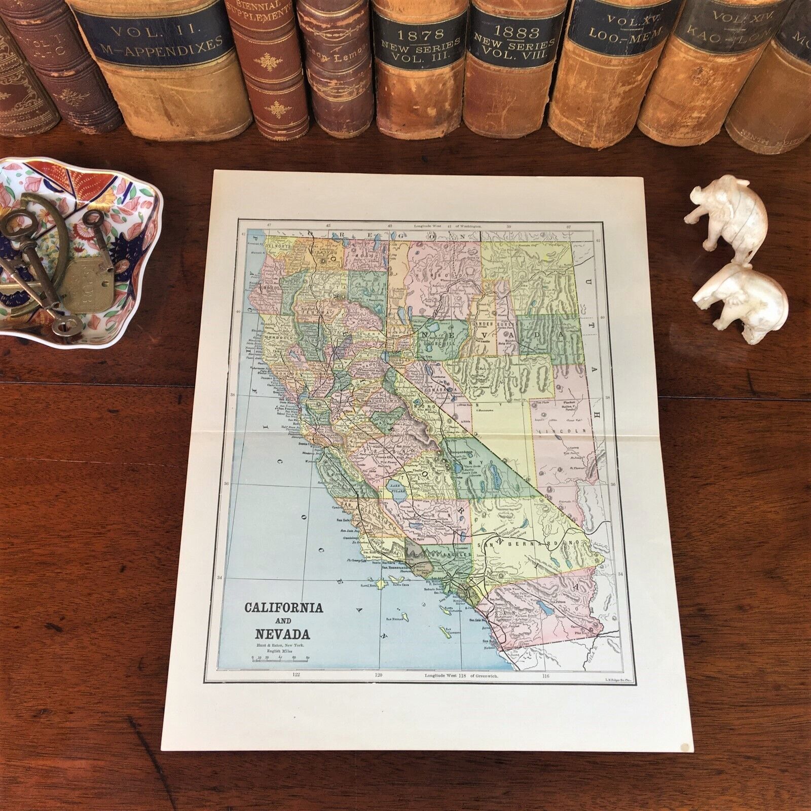 Original 1890 Antique Map CALIFORNIA NEVADA San Diego Jose Mateo Sacramento Reno