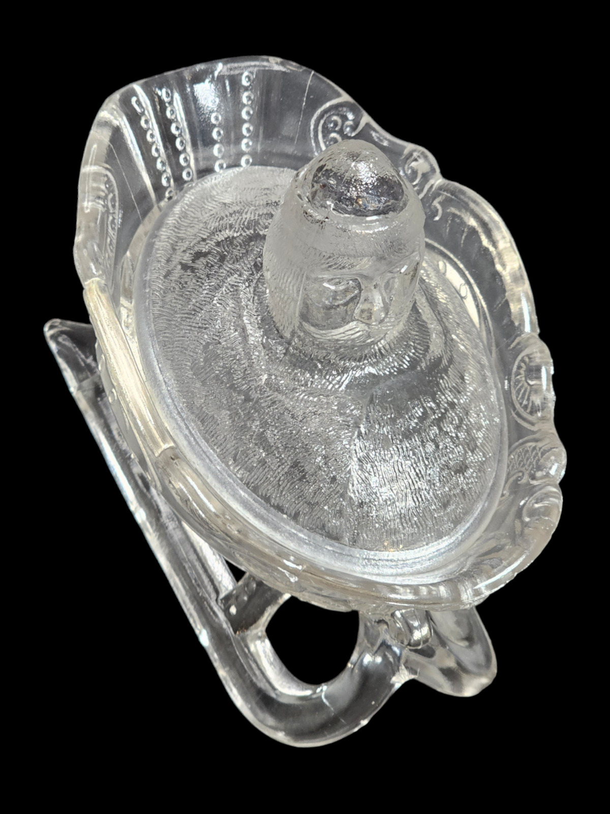 Glass santa on a sled candy dish. 1930s/40s perfect, 5\