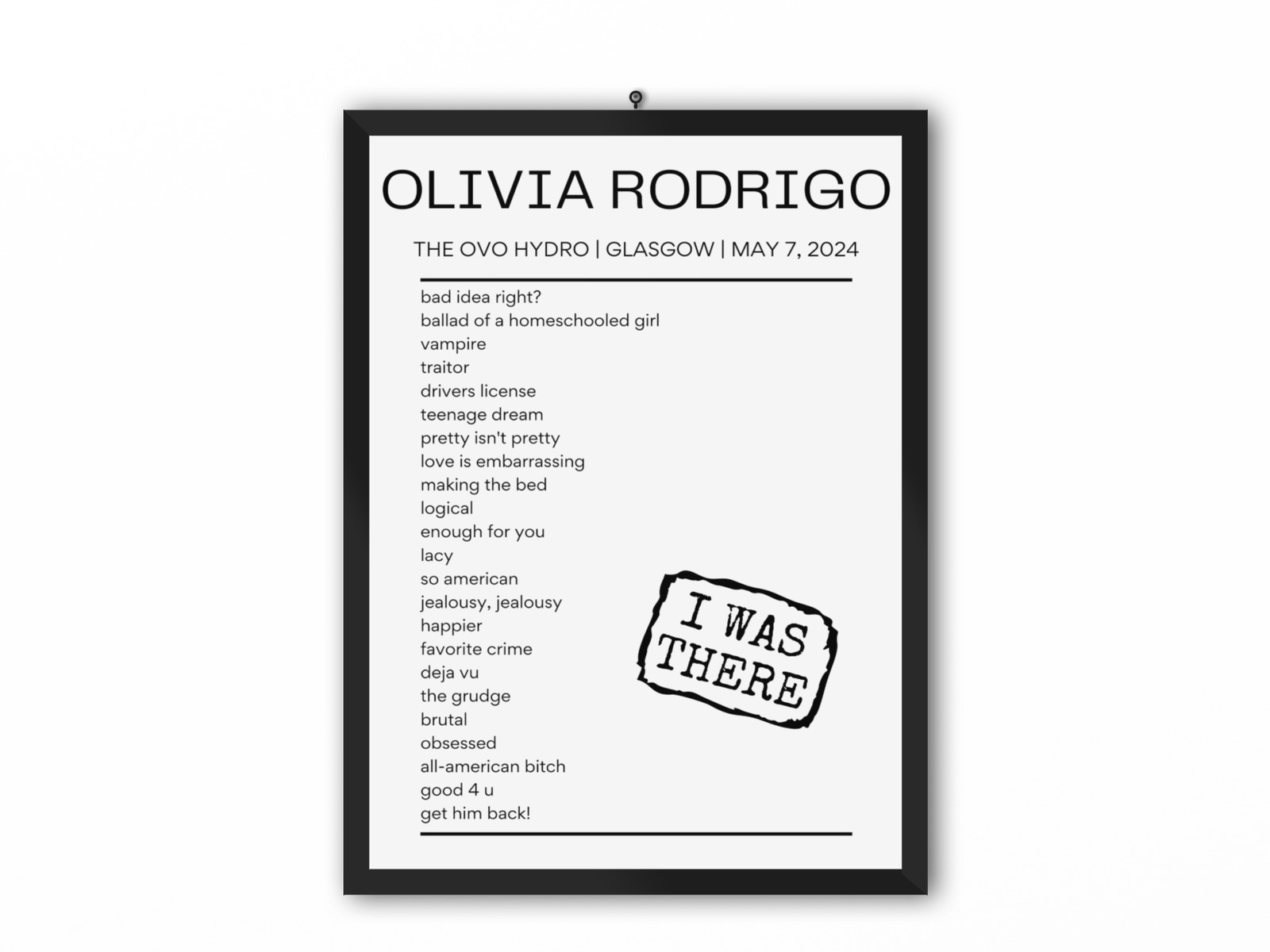 Olivia Rodrigo The OVO Hydro Glasgow May 7, 2024 Replica Setlist