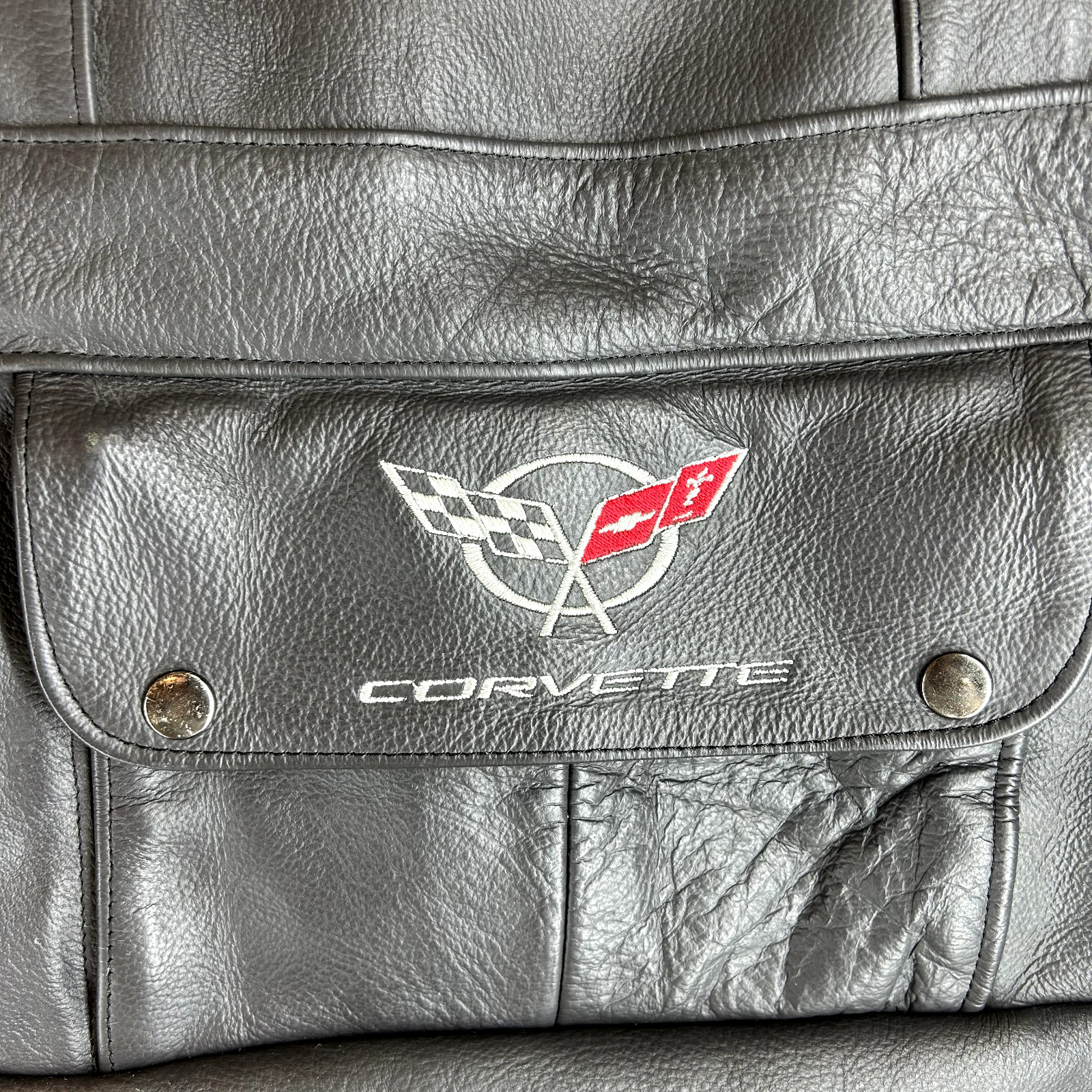 Corvette Leather duffle bag gray chevy travel Embroidered Logo Weekend SPORTSCAR