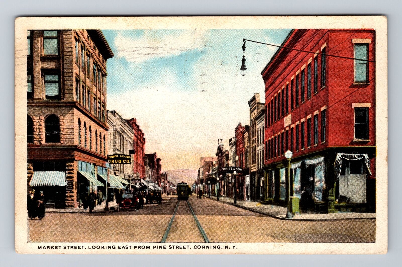 Corning NY-New York, Market Street Looking East From Pine Vintage c1921 Postcard