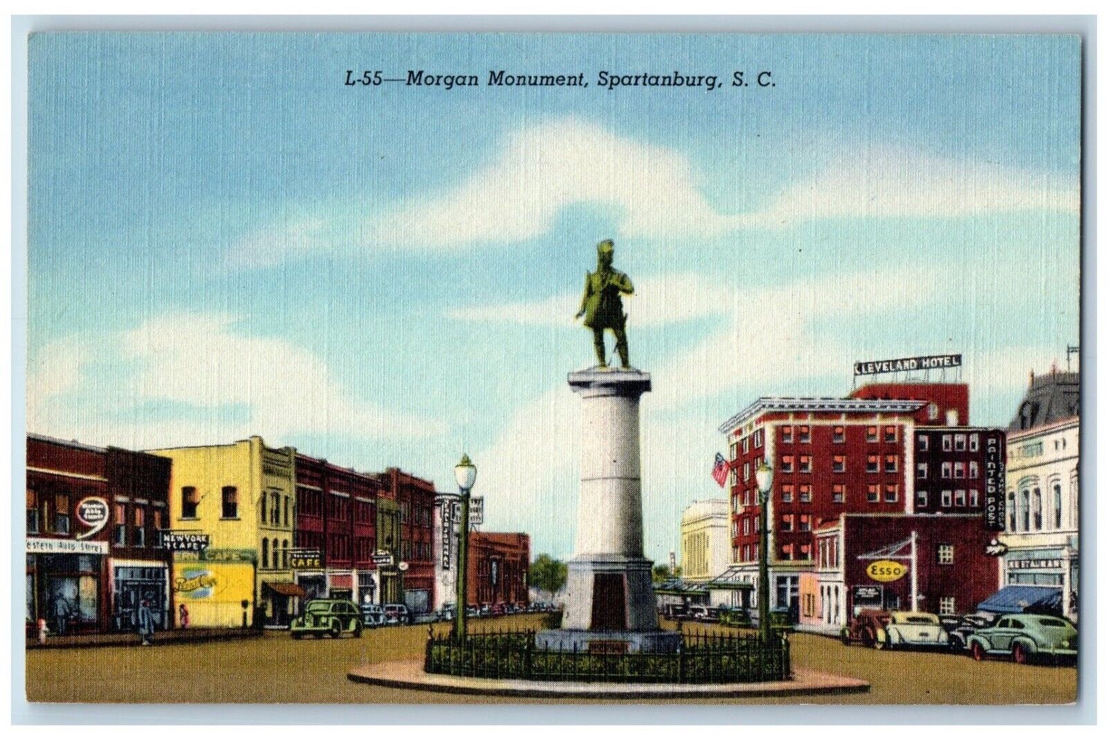 Spartanburg South Carolina Postcard Morgan Monument Road c1940 Vintage Antique