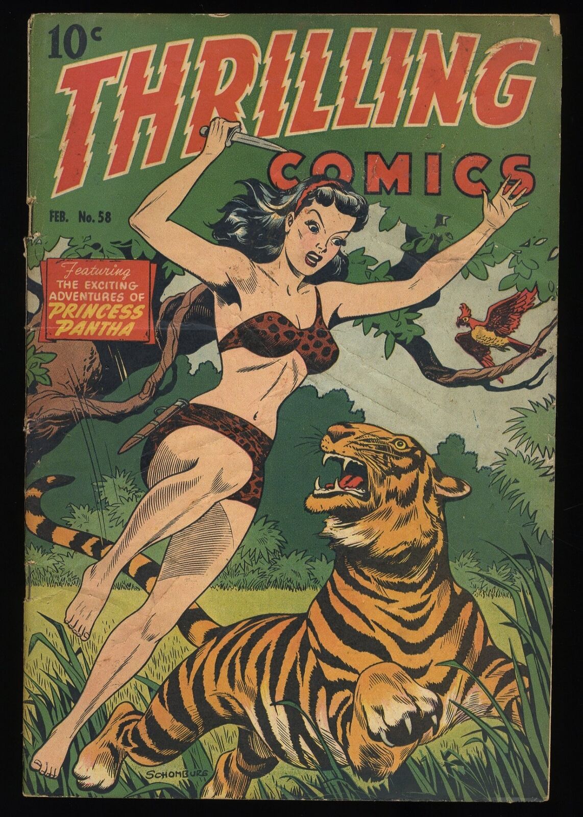 Thrilling Comics #58 VG+ 4.5 Golden Age Jungle Alex Schomburg Cover 1947