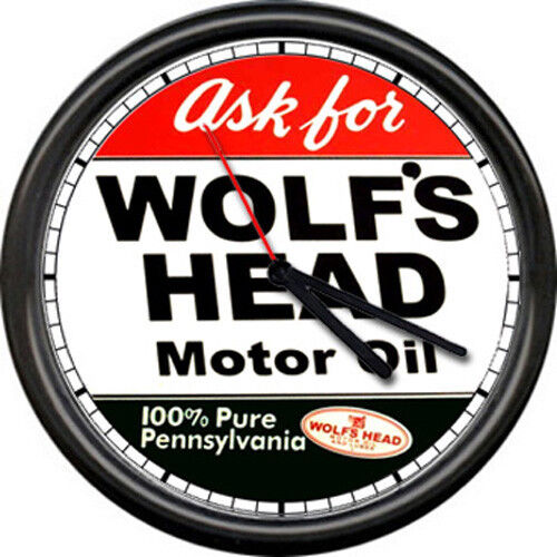 Wolf's Head Motor Oil Gas Retro Vintage Sign Wall Clock