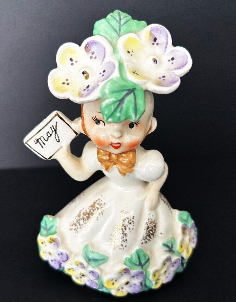 Vintage 1956 Napco May Angel Figurine Pansy Flower of the Month MCM