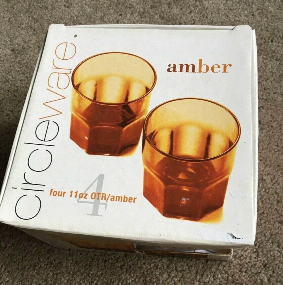vintage circleware amber glasses In box, Old fashion glasses 
