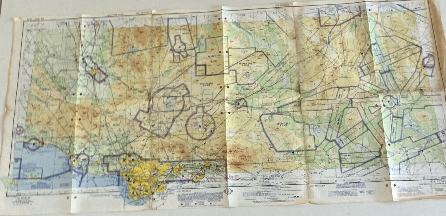 Vintage LOS ANGELES LOCAL AERONAUTICAL CHART, MAP 1968 23” X 48”