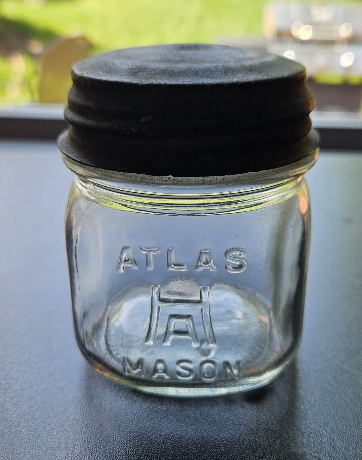 Vintage ATLAS MASON 1/2 Pint Canning Fruit Jar Hazel Atlas