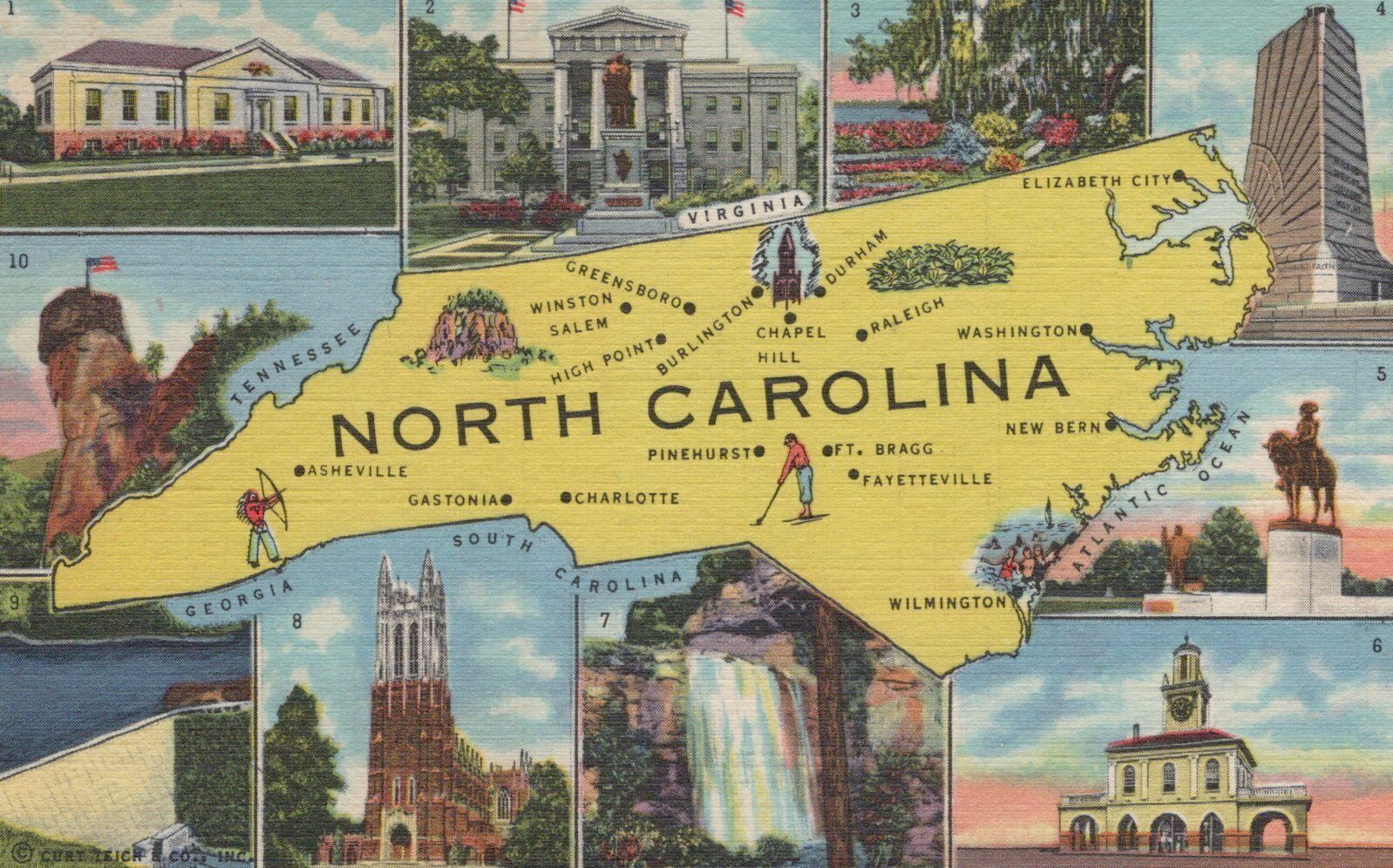 Greetings From North Carolina Charlotte Vintage Linen Post Card
