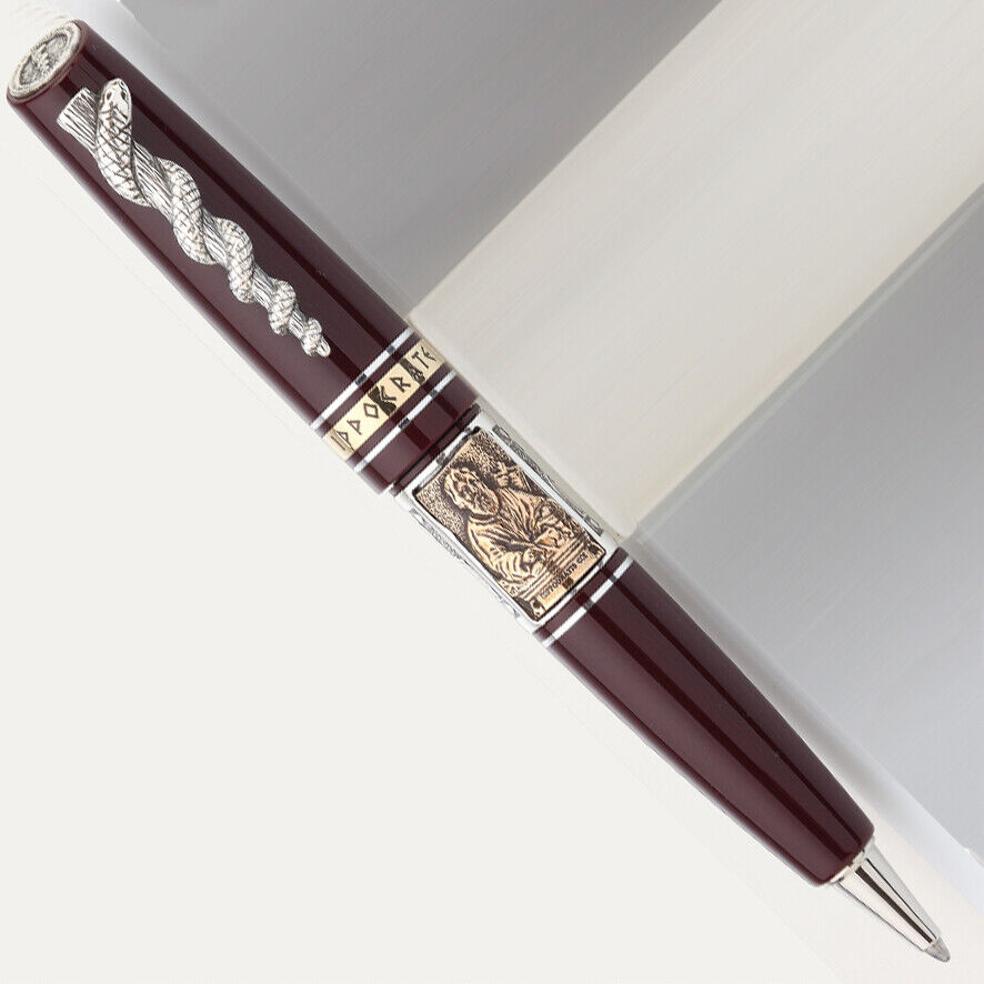 Marlen Ippocrate (Hippocrates) Ballpoint Pen | Silver Rod of Asclepius #Burgundy