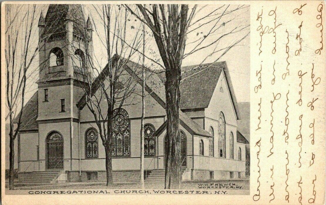 1907. CONG. CHURCH. WORCESTER, NY POSTCARD t1