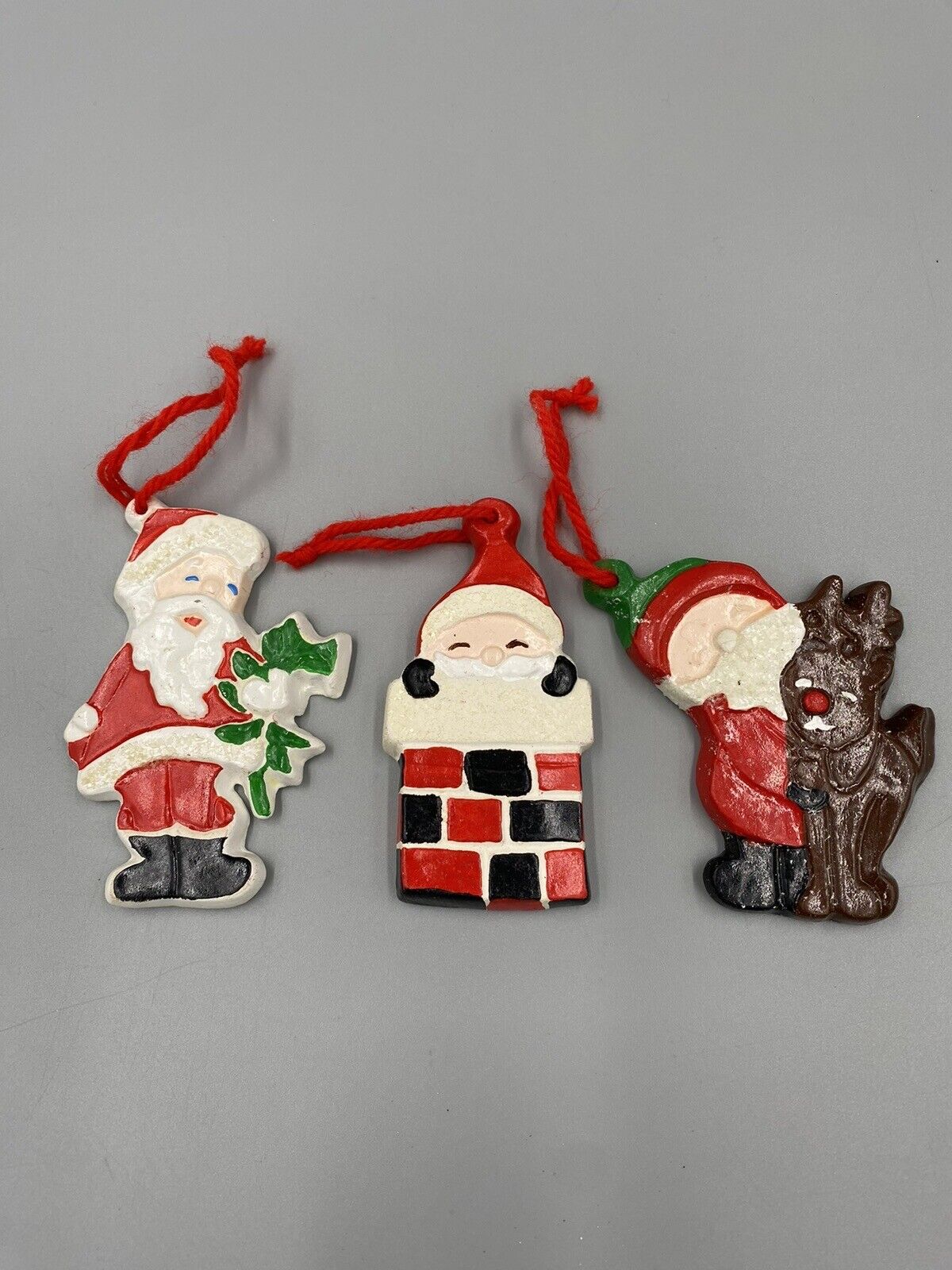 Vintage Ceramic Hand Painted Handmade Homemade Christmas Ornaments Lot of 3