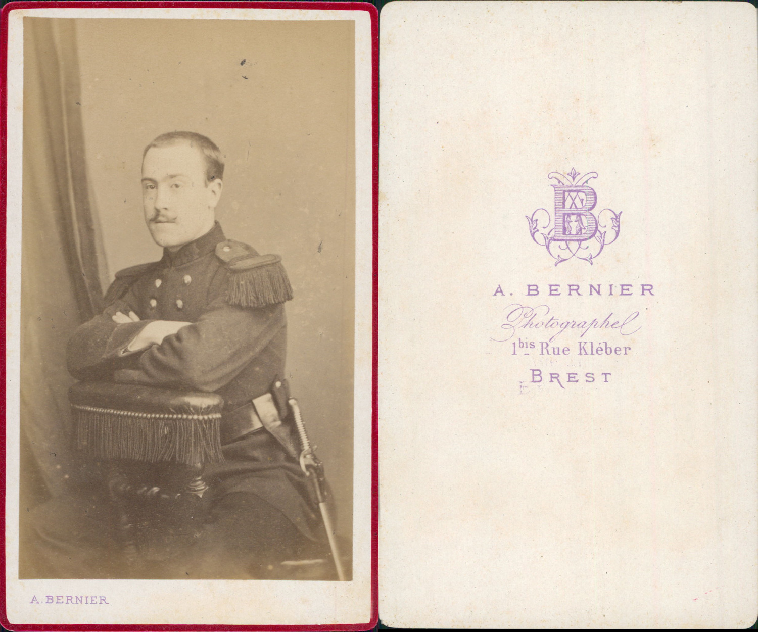 Bernier, Brest, Military sitting fork, circa 1880 vintage CDV a