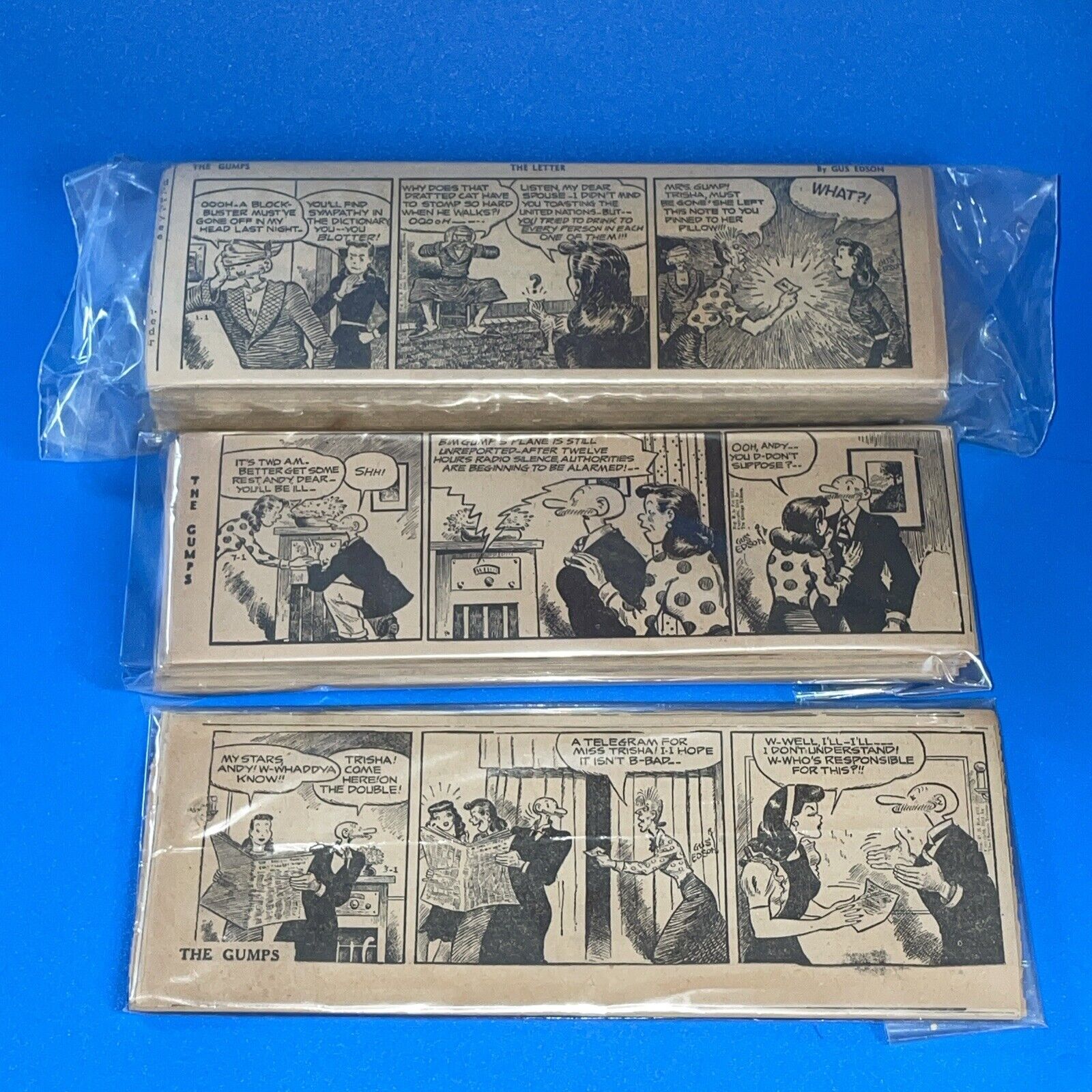 1944 The Gumps Comic Strip Near Complete Approx 8x3” Lot Of 3 MRG9