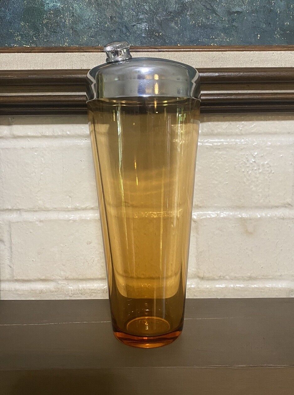 1930s RARE Vintage Orange Amber Glass Cocktail Shaker, Bar Accessory