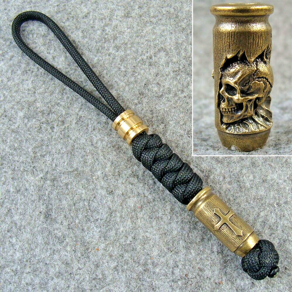 550 Paracord Knife Lanyard With Brass Bullet Shape Bead / Keychains Pendant