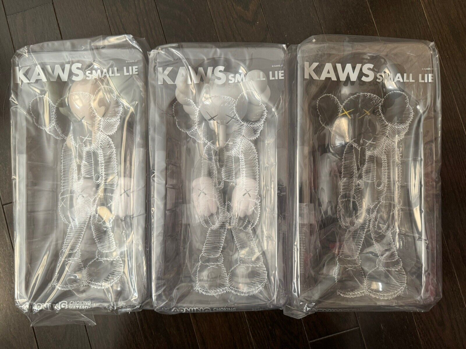 Kaws Small Lie Companion Vinyl SET 3 Figure 2017 Black/Grey/Brown Toy - NEW