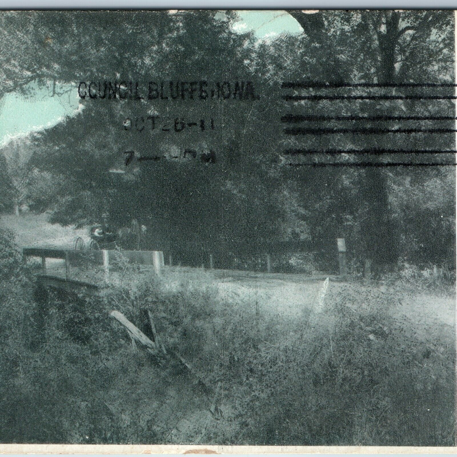 c1910s Waco Texas Lindsay Hollow Horse Carriage over Bridge Creek Nature TX A198