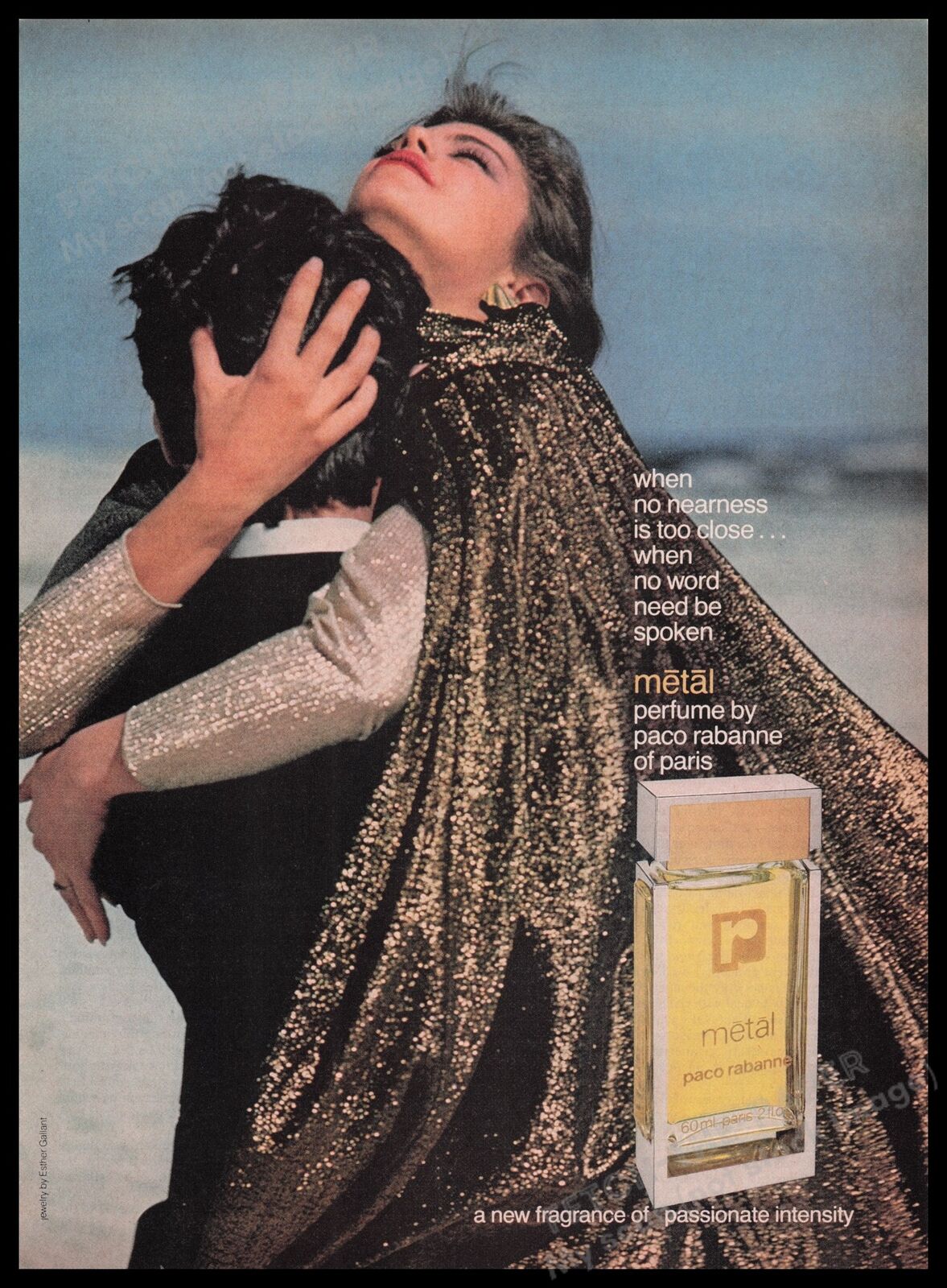 Metal Paco Rabanne Fragrance 1980s Print Advertisement Ad 1980 Embracing Couple