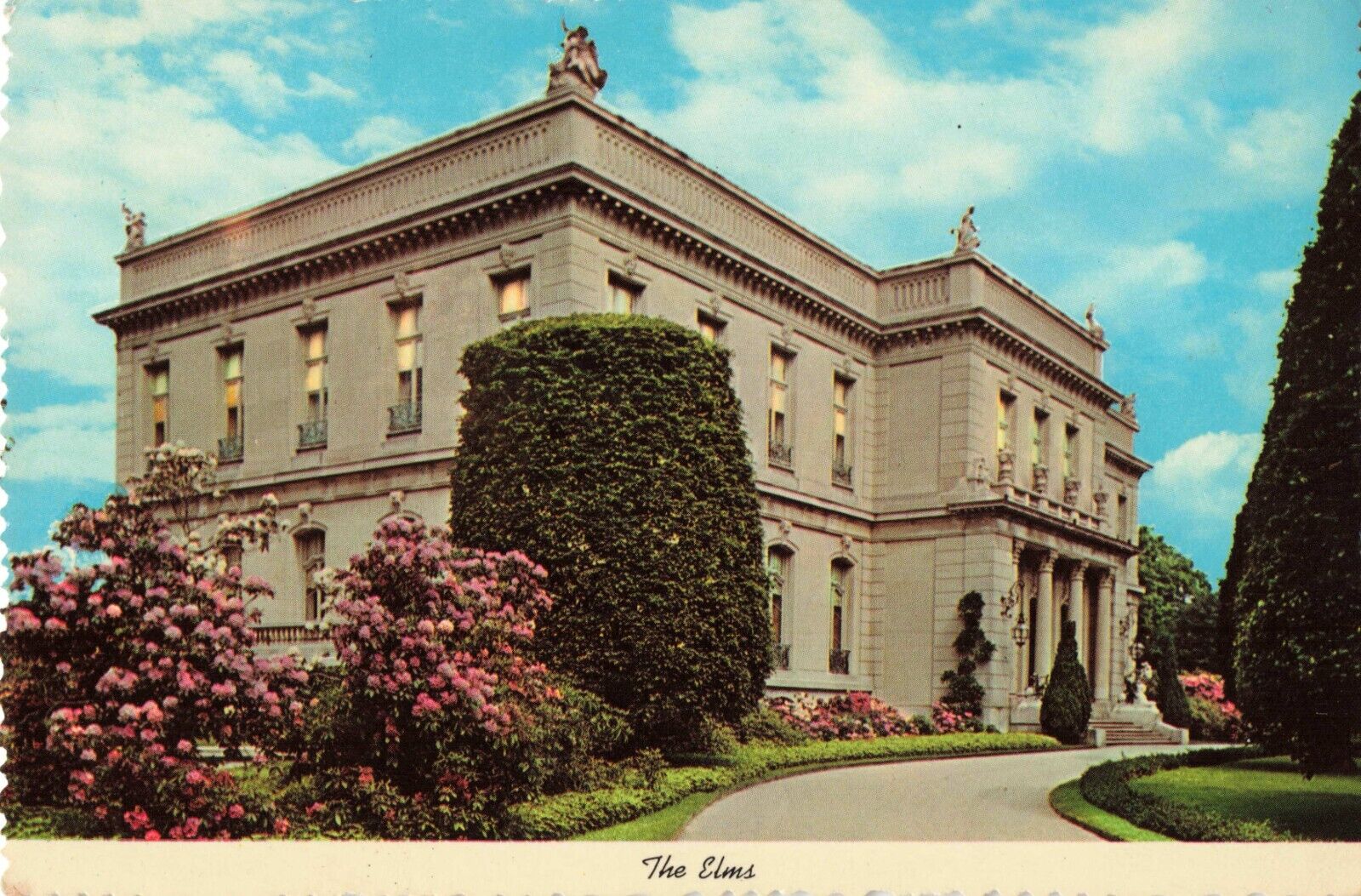 Newport RI, The Elms Mansion Main Front Entrance, Vintage Scalloped Postcard