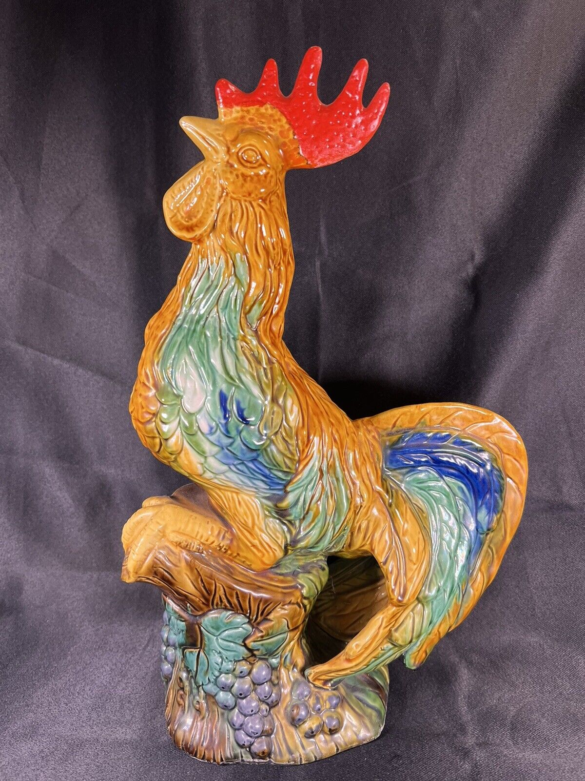 Vintage Majolica 15” Handpainted Rooster Beautiful French Country Look