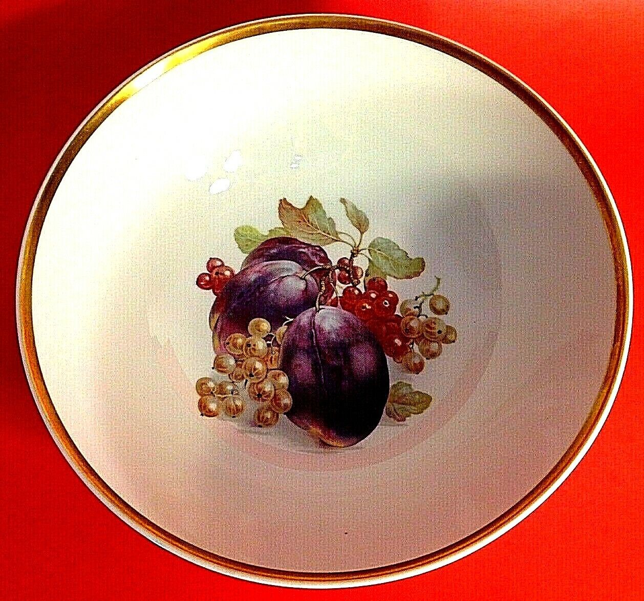 VINTAGE GERMAN BOWL HAND DECORATED PLUMS & GRAPES 9 1/2\
