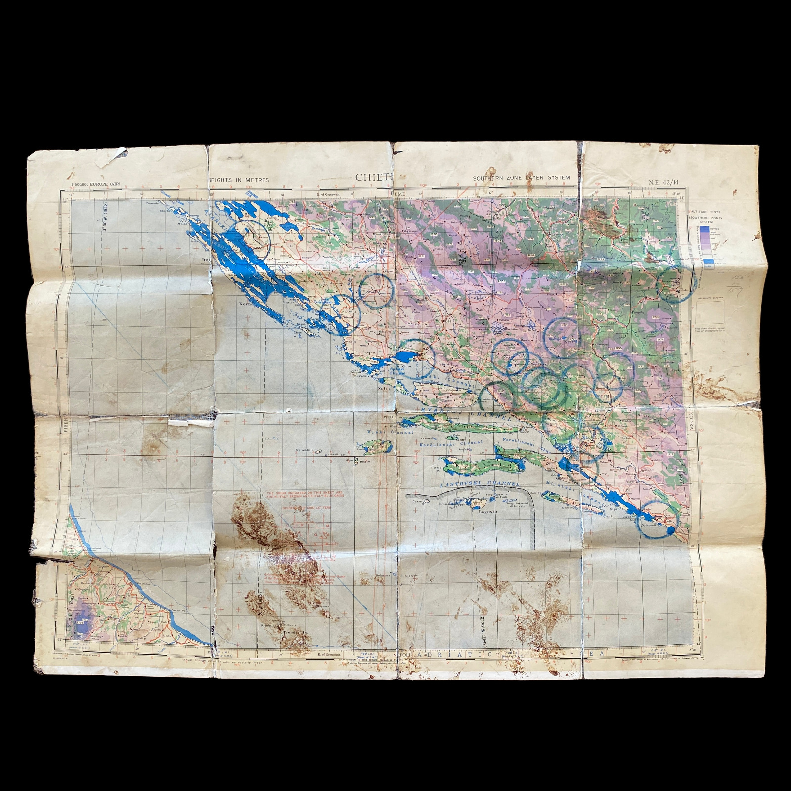 VERY RARE WWII FLAK Map LIVORNO Italy Mission 1943 USAAF Navigator Raid Mission
