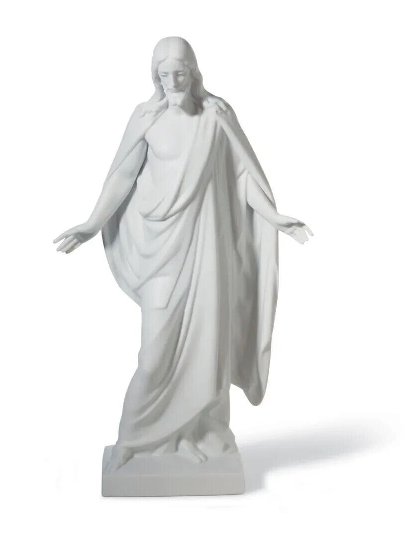 Lladro White Satin Matte Porcelain Figurine of Christ on a Porcelain Base. 14.56