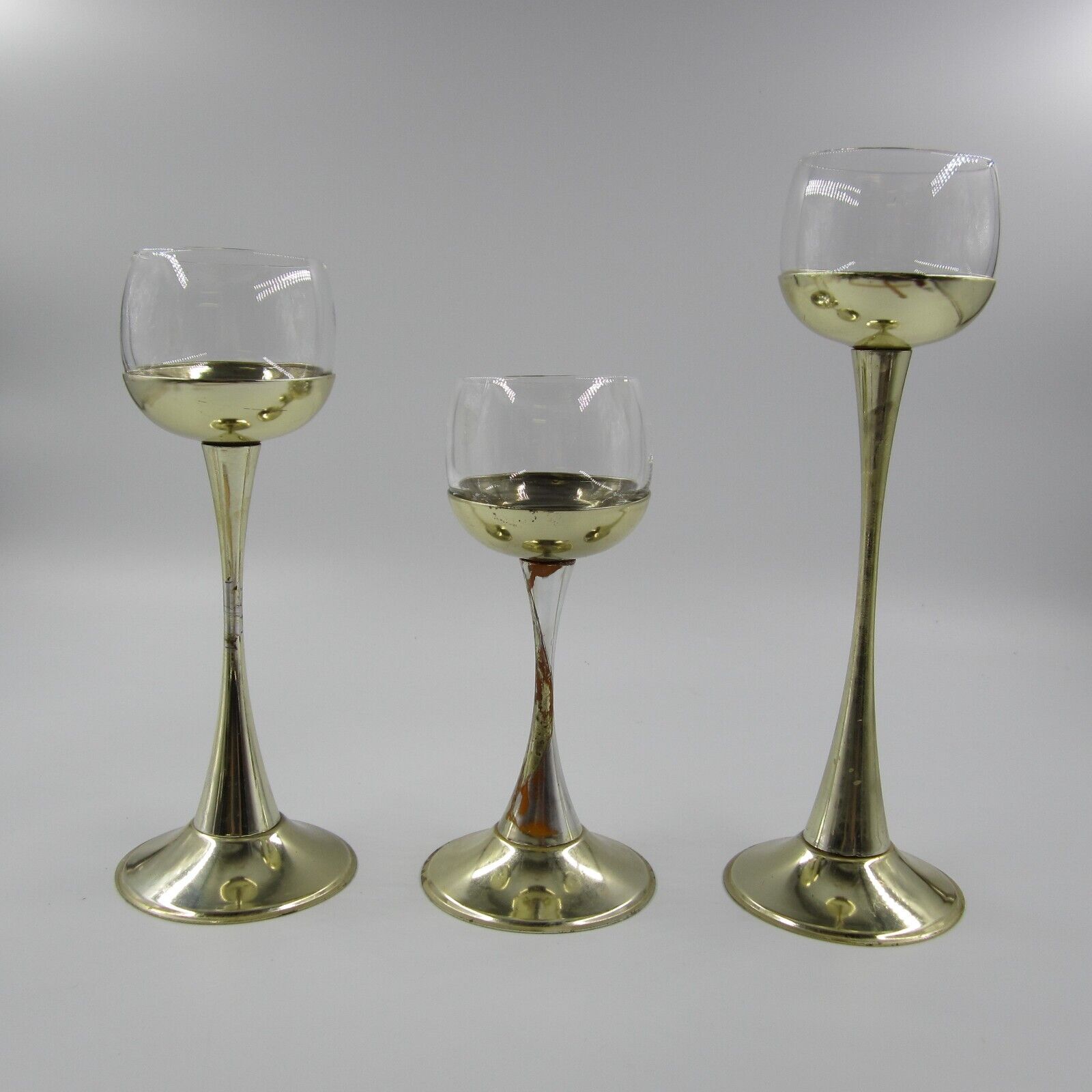 Unique Vintage Set of 3 Mid Century Modern Teired Votive Candle Holders 
