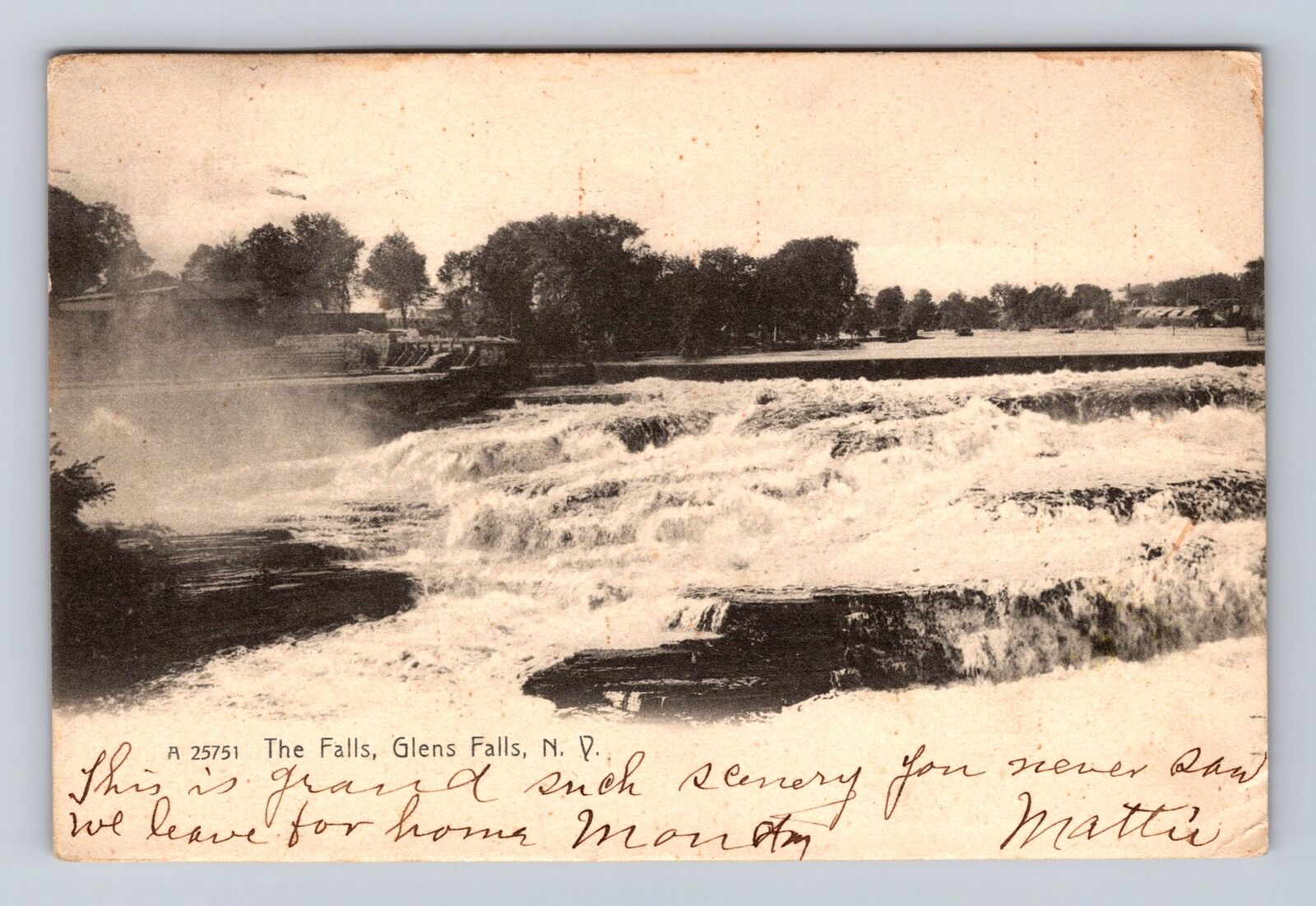 Glens Falls NY- New York, The Falls, Antique, Vintage c1910 Souvenir Postcard