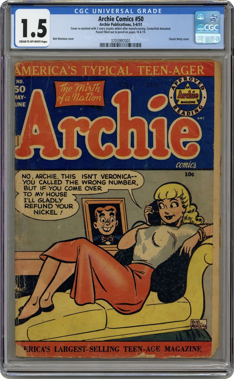 Archie #50 CGC 1.5 1951 3703997001