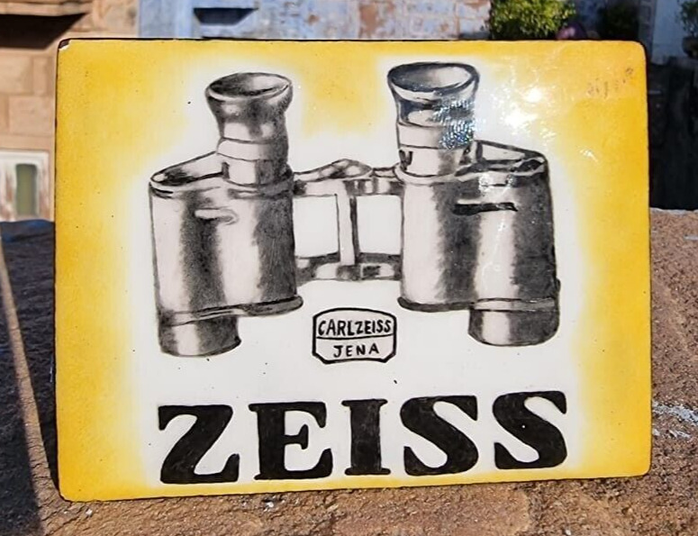 1920's Old Vintage ZEISS Binoculars Porcelain Enamel Copper Sign Board , Germany