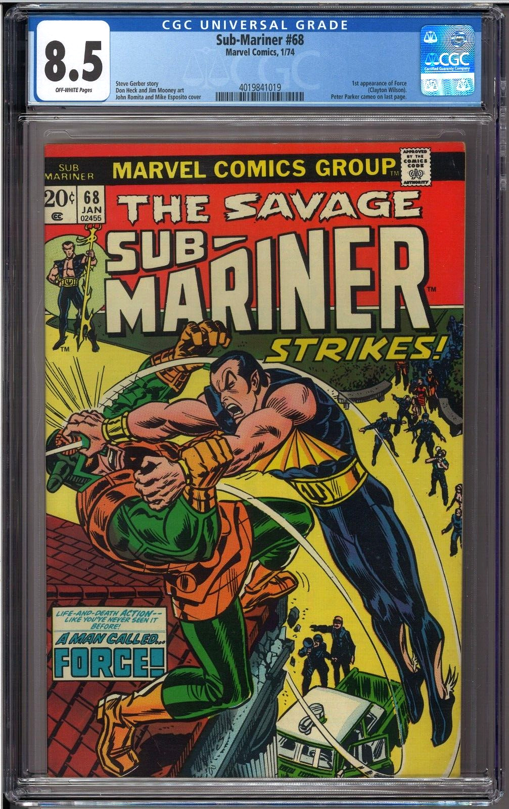 Sub-Mariner #68 CGC 8.5 Off-White Pages 1st app Force Peter Parker cameo