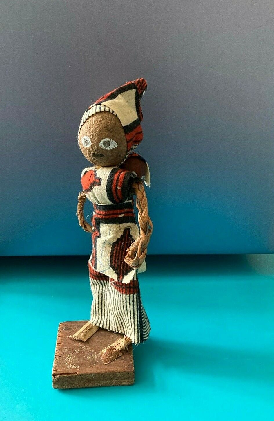 Vintage African Ethnic Folk Art Woman Carrying Baby Cloth & Wire Figure Doll 7\