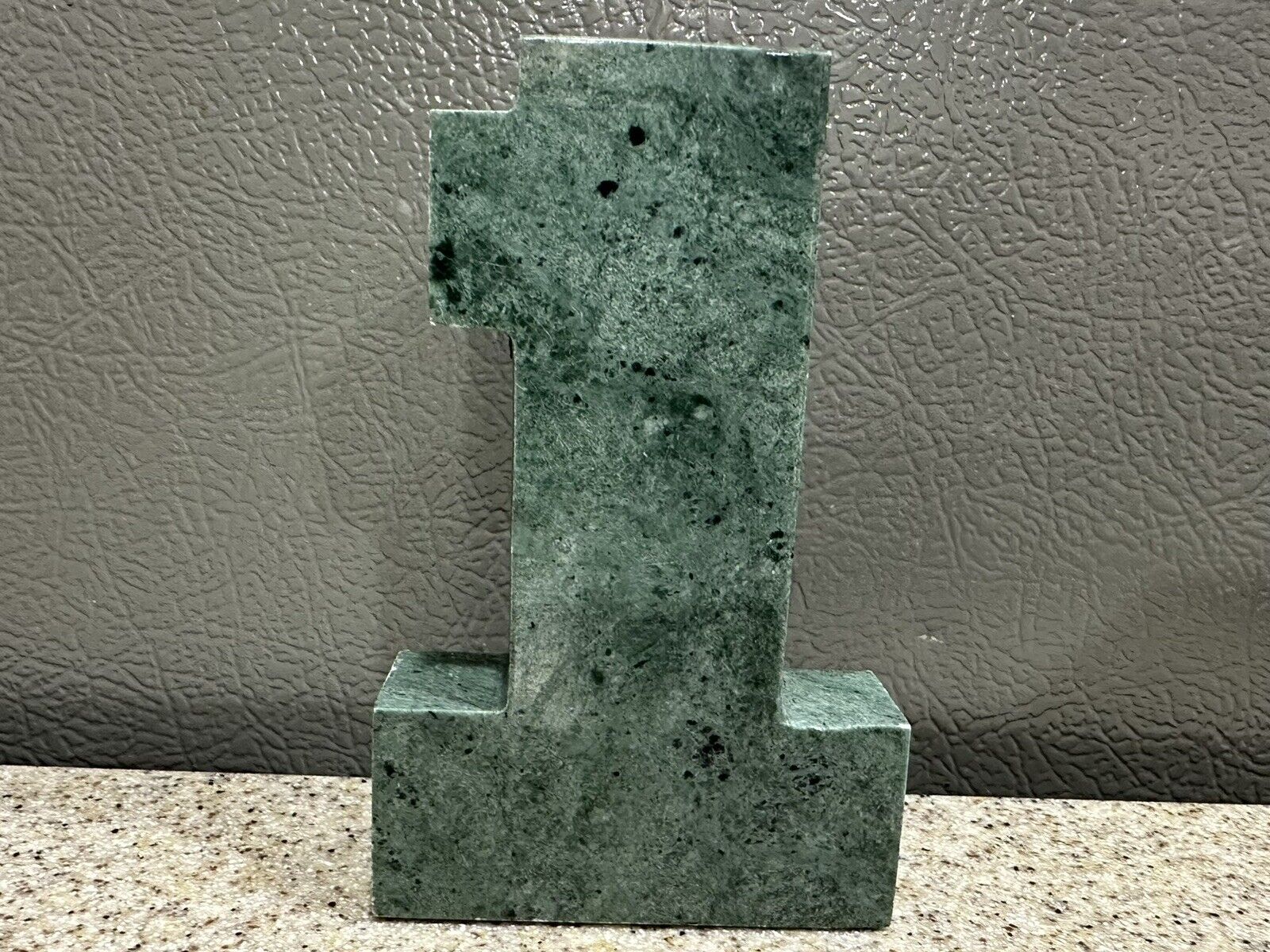 Vintage AITG Green Marble Stone 4” Number 1 Figure, Paperweight Made In Taiwan