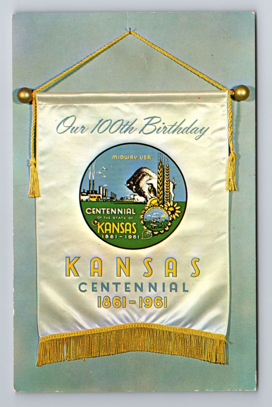 KS-Kansas, Official Kansas Centennial Seal, Antique Vintage Souvenir Postcard