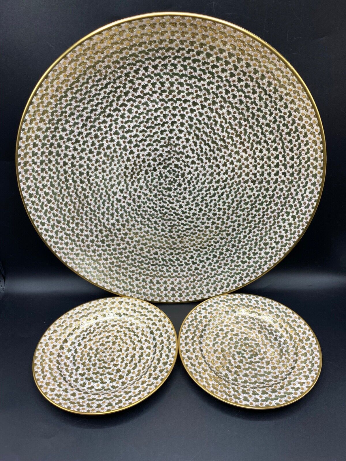 Kutani Shūmei Large Platter and plates Mid 20th Century Thousand Flowers MINT cd