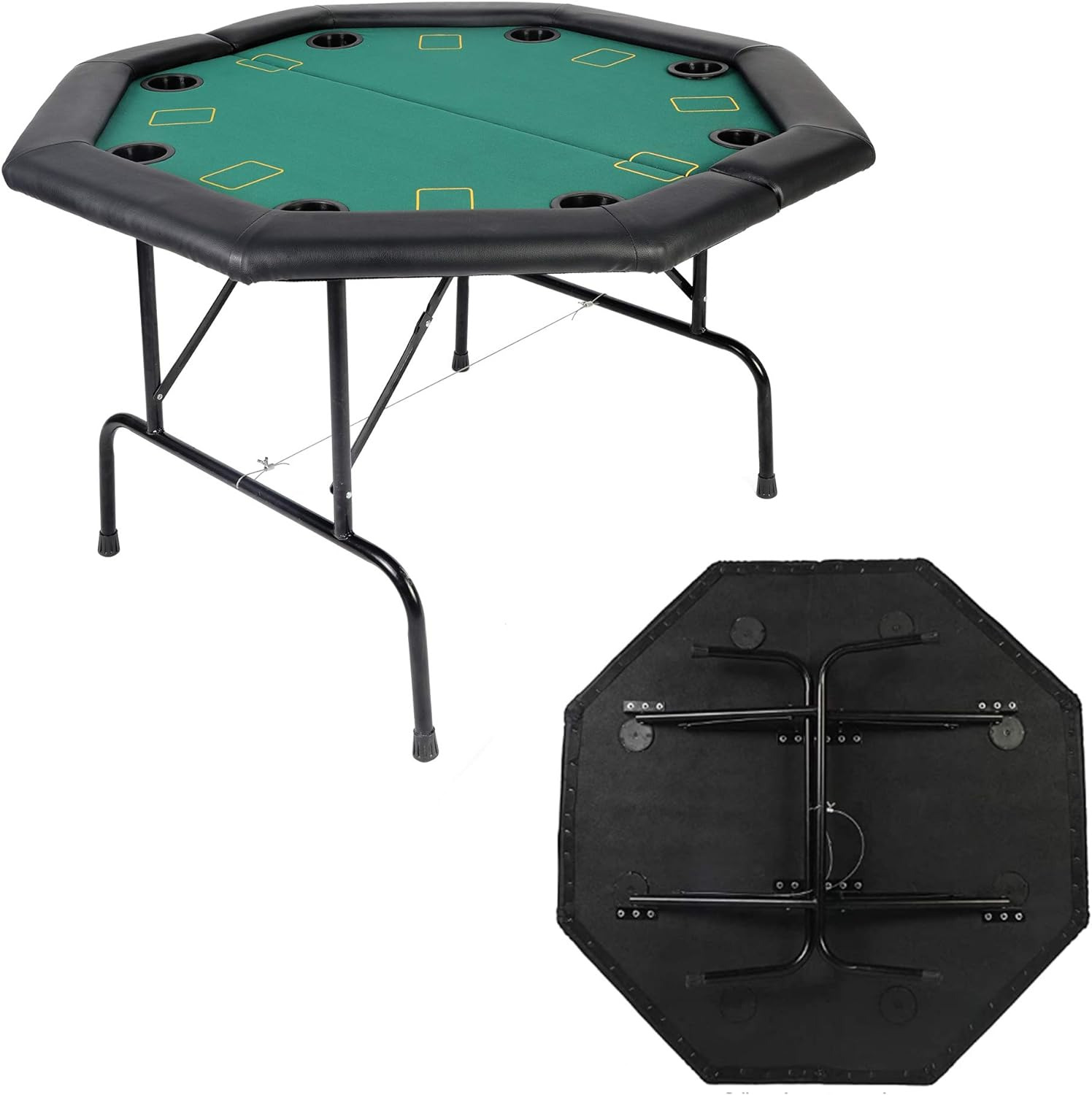 Poker Table 8 Player 48” Octagon Folding Texas Poker Blackjack Game Table with C