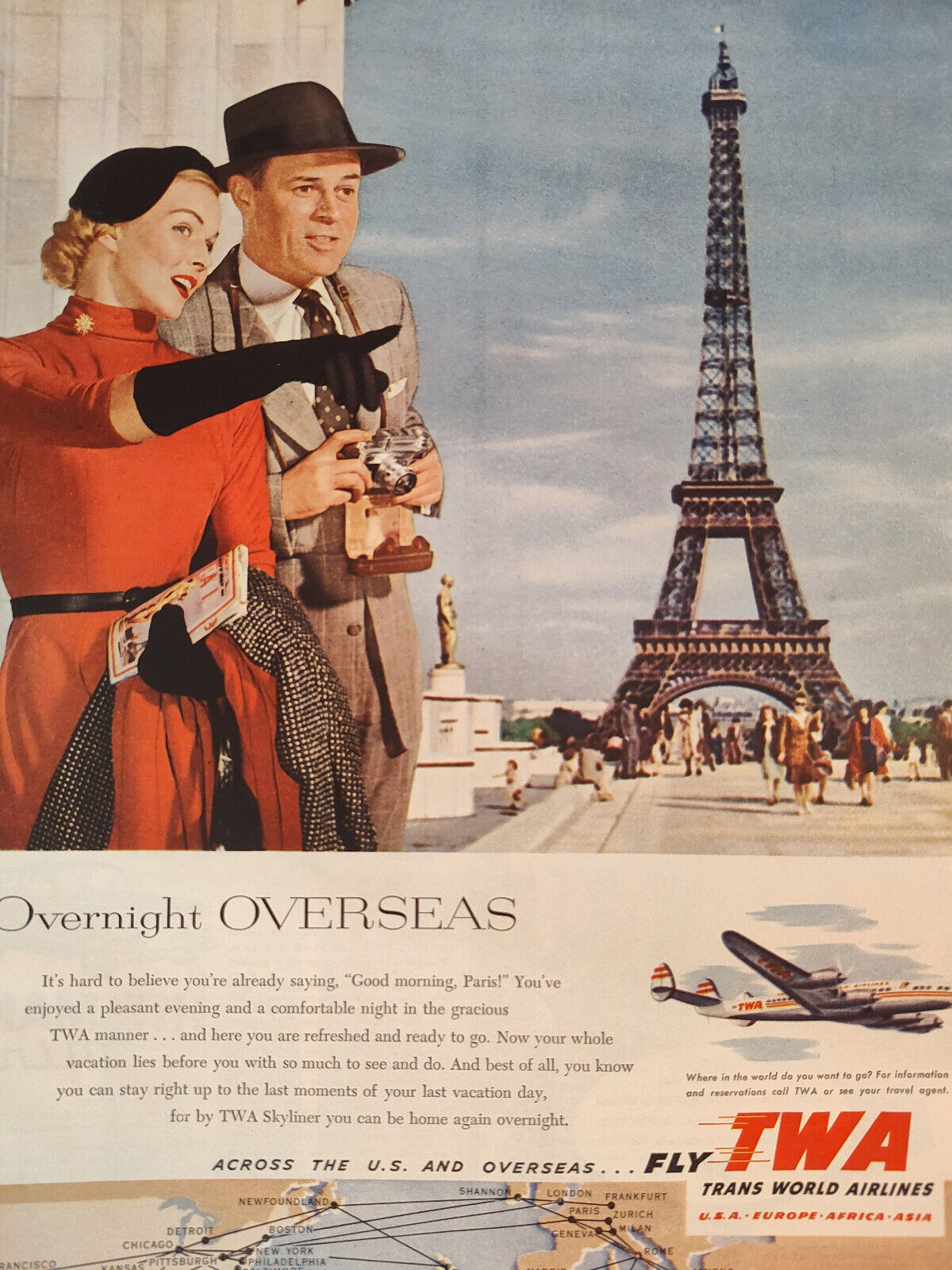 1953 Esquire Original Ads TWA Overseas Paris France Air France Airlines Travel