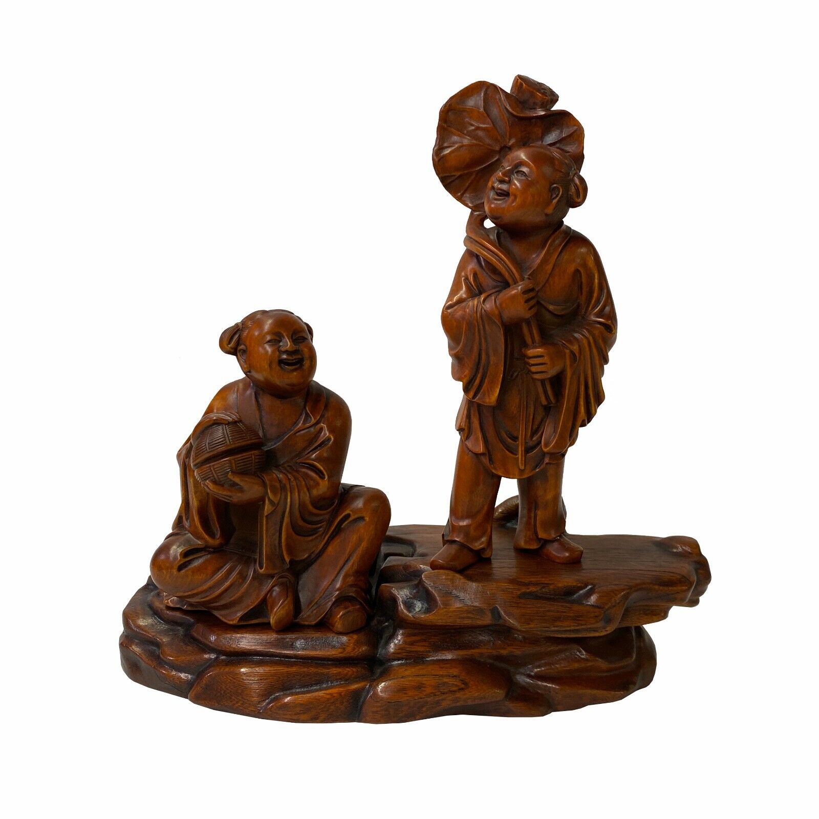 Chinese Oriental Wood Artistic Golden Kids Carving Display Figure Art ws1843