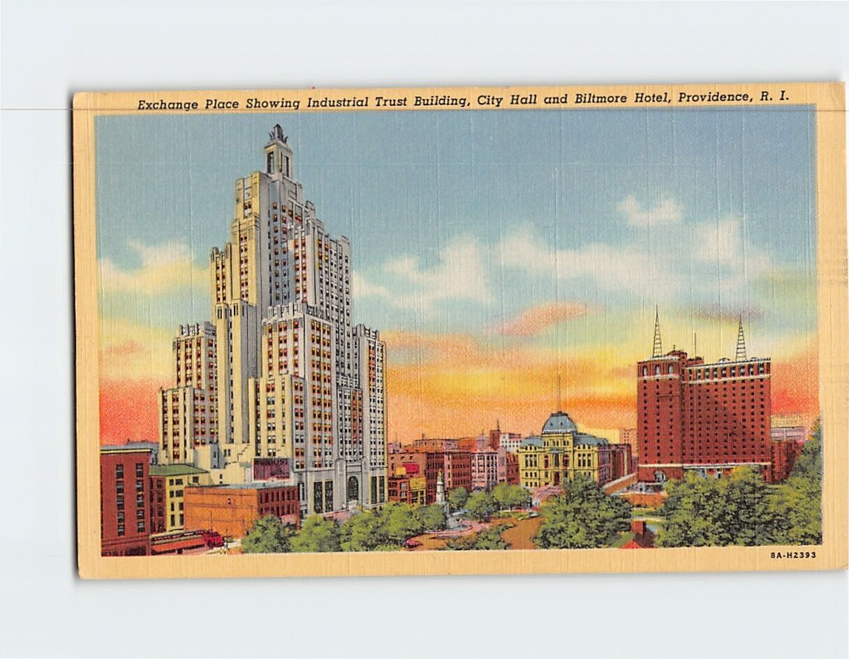 Postcard Exchange Place Trust Building City Hall Providence Rhode Island USA