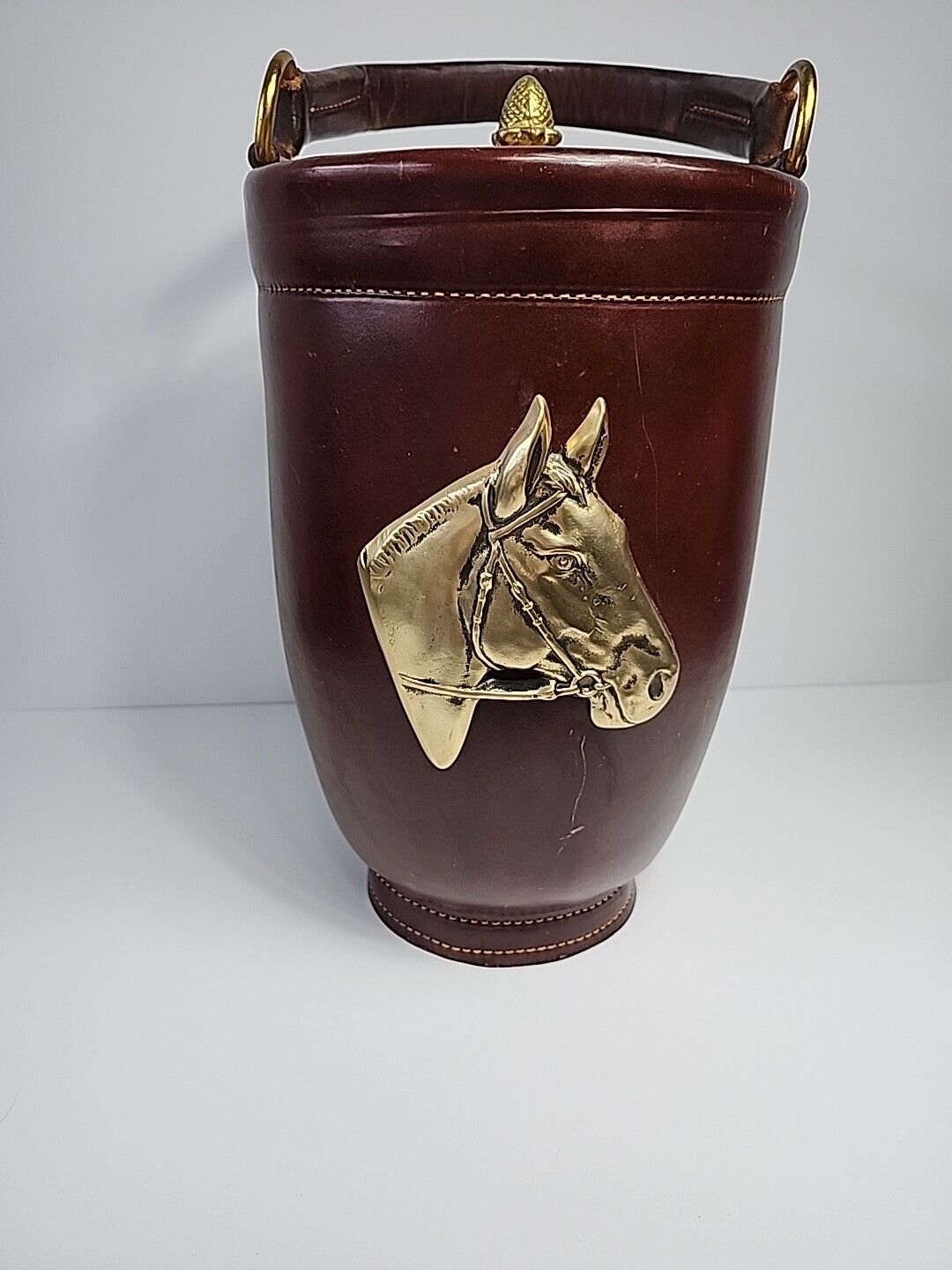 Rare Vintage Cairns & Brother Inc., Leather Equestrian Fire Bucket Ice Bucket