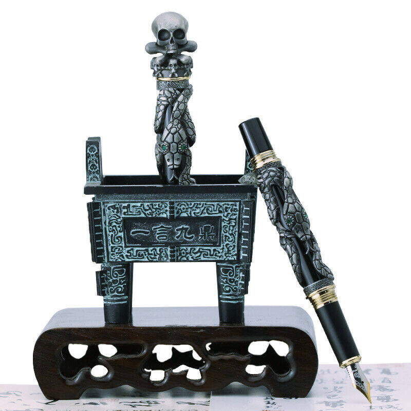 Jinhao Skull Vintage Metal Fountain Pen F 0.5mm Unique Pen Cap Heavy Gift Pen